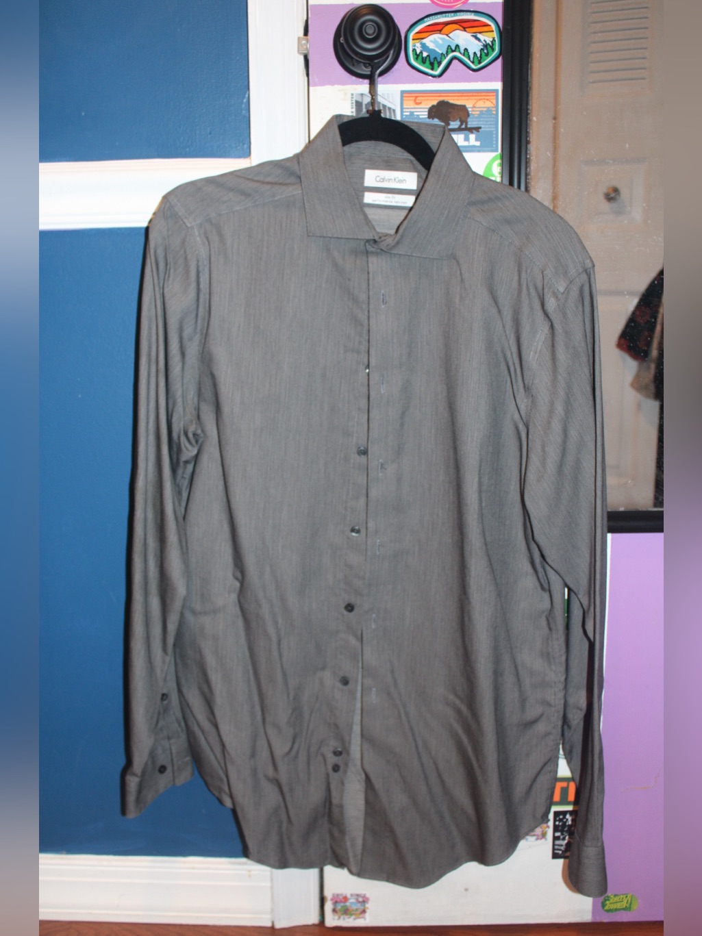 Calvin Klein Men's Gray Dress Shirt Slim Fit Performance Non Iron 15 1/2 34/35